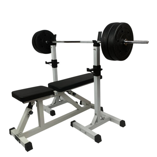Alternative view of Skråbænk og enkeltstående squat rack m. 57 kg vægtsæt.