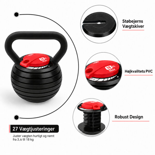 Alternative view of Justerbar Kettlebell 18 kg – 27 vægtindstillinger